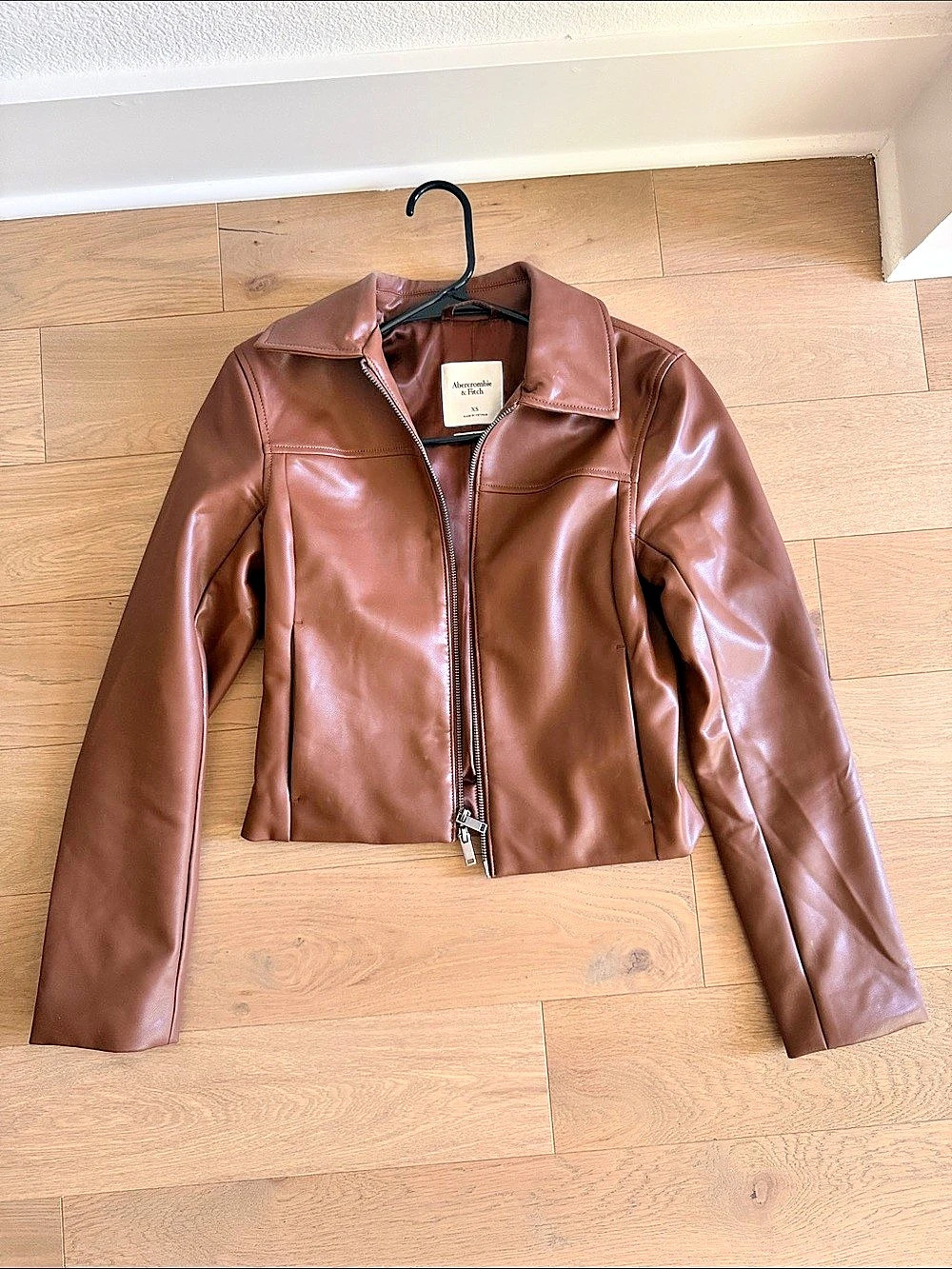 Abercrombie & Fitch Women's Vegan Leather Jacket Brown XS